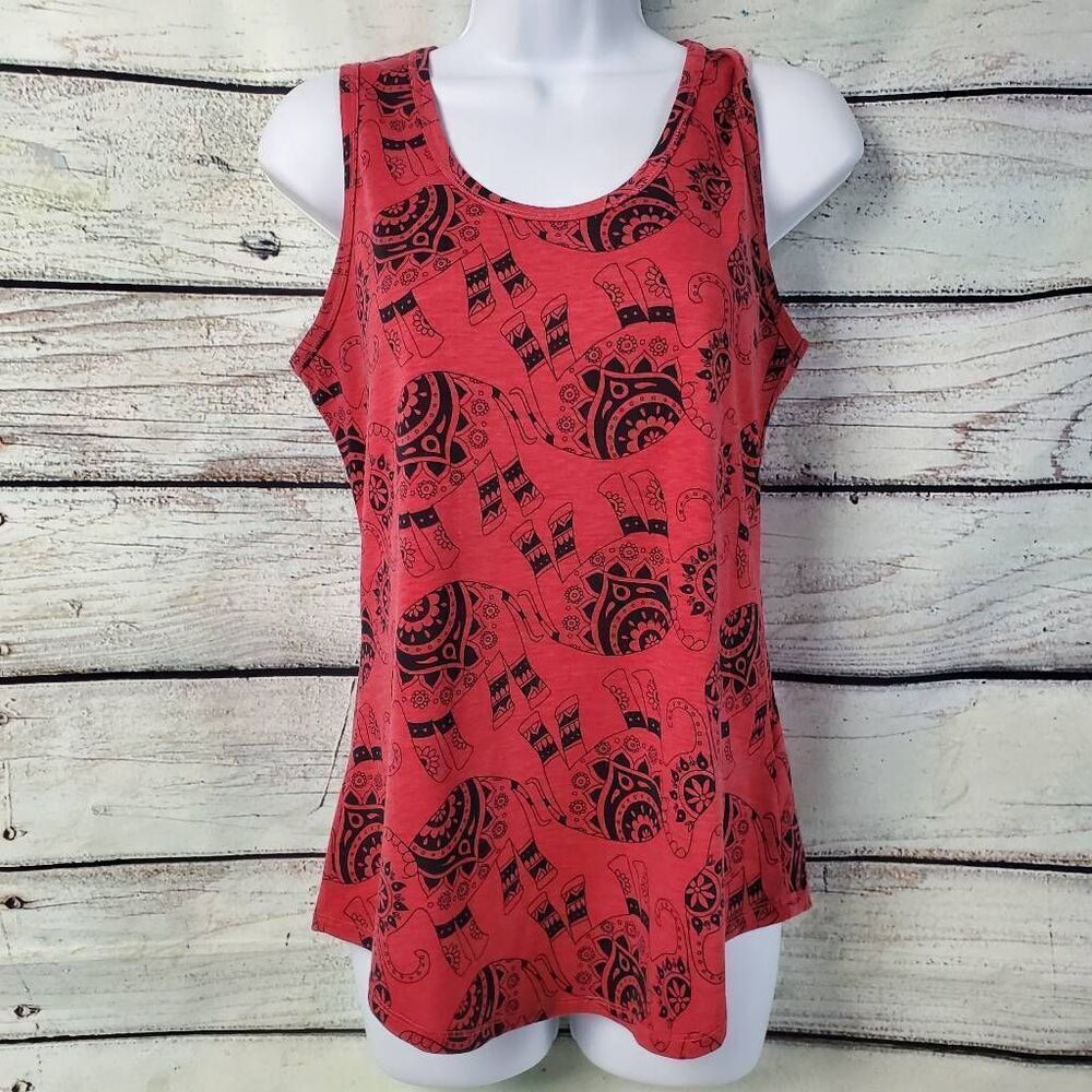 LuLaRoe Tank Top Women's M Red Elephant Print Sleeveless Shirt Soft Stretch Casu